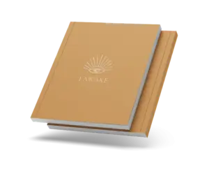 Closed I AWAKE journal with the eye cover and a thin coloured spine, on a transparent background.